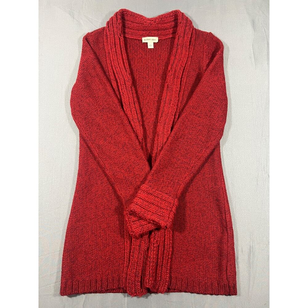St John’s Bay Red Cardigan Sweater Womens Small Open Front Knit Cozy